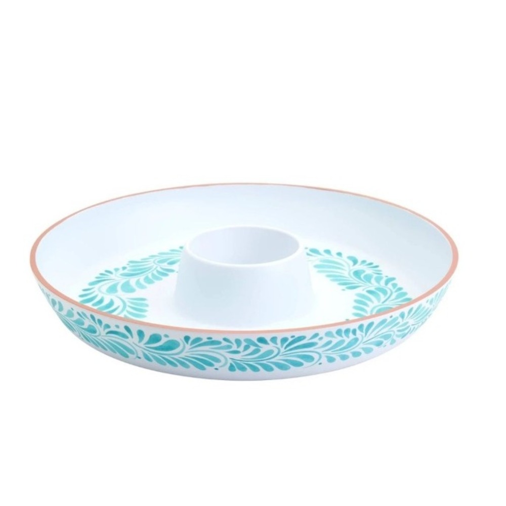 Infuse Chip & Dip Platter 16-Inch White Aqua Lebrillo Melamine Serving Tray - Picture 3 of 3